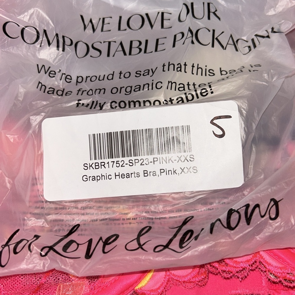 NWT For Love & Lemons Graphic Hearts Pink Bra - Picture 6 of 10